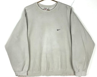 Nike Sweatshirt Crewneck 2XL White 90s Distressed