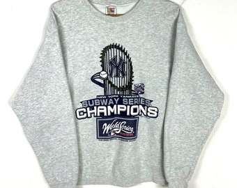 Vintage New York Yankees World Serie Sweatshirt Rundhals Groß Grau 2000 Mlb