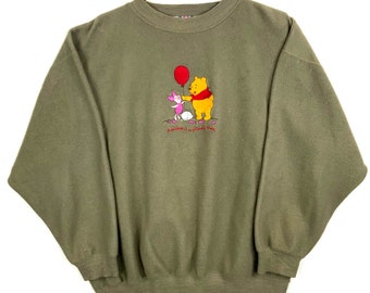 Vintage Winnie The Pooh Fleece Sweater Jacket Size XL Green