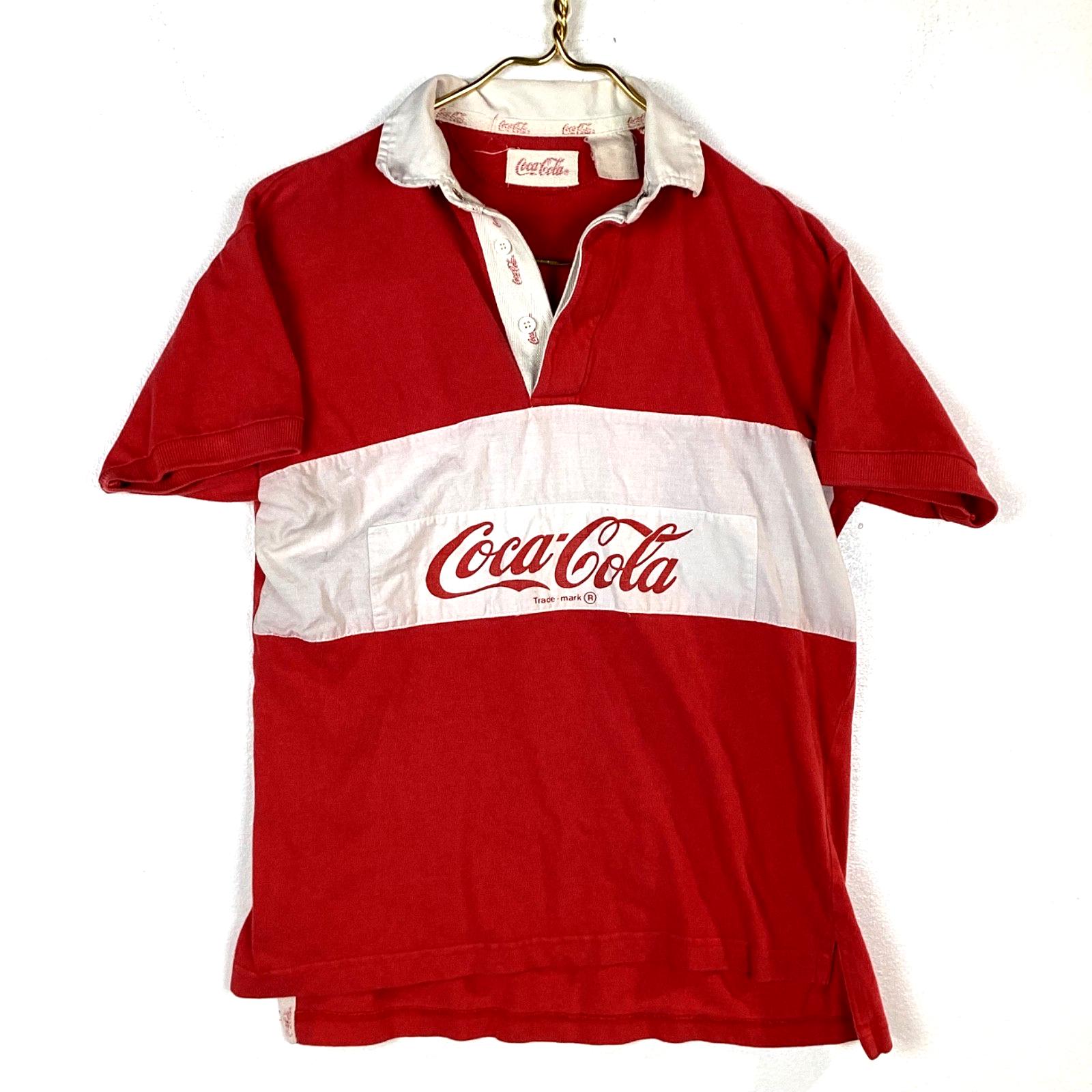 Vintage Coca-cola Polo Collar Shirt Size Medium Red Short Sleeve 