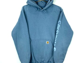 Carhartt Sweatshirt Hoodie klein blau Spellout Patch Arbeitskleidung