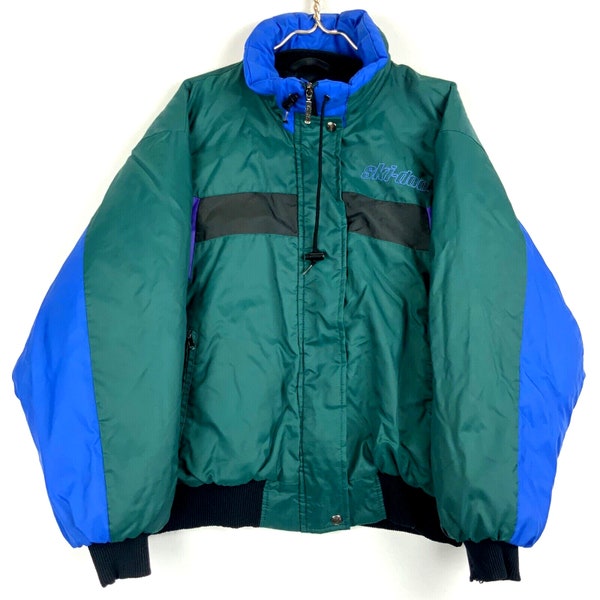 Vintage Ski-doo Bombardier Snowmobile Racing Puffer Bomber Jacket Size XL Green