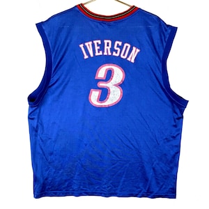 Vintage Philadelphia 76ers Jersey XL Reebok Allen Iverson Blue Nba