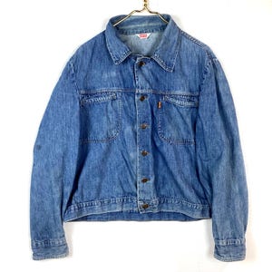 Vintage Levi’s Denim Jean Shirt Jacket Size Large Blue Orange Tab 70s 80s