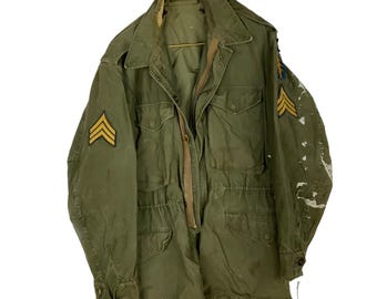 Vintage Us Military Airborne Jacket Size Large Green Vietnam Era 60s 70s