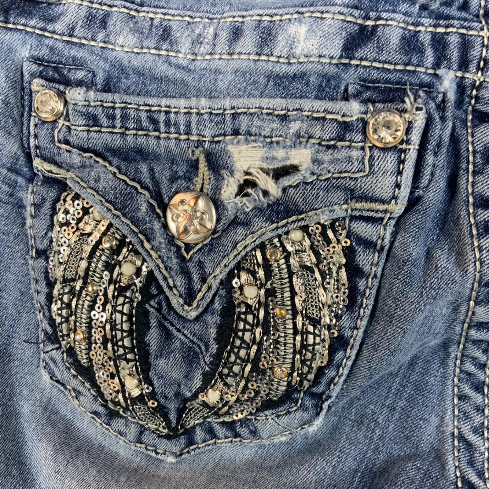 Vintage Y2k Miss Me Bootcut damskie jeansy Jeans 26x33