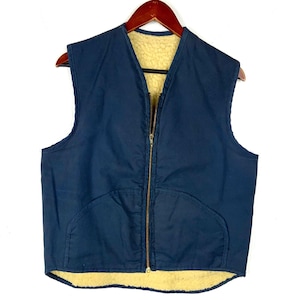Vintage 1980s Vest Size Medium Blue Full Zip Sherpa Lined