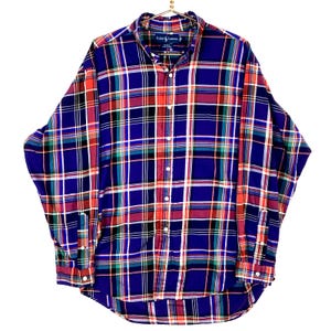 Vintage Polo Ralph Lauren Blake Shirt Large Blue Plaid Long Sleeve Button Up
