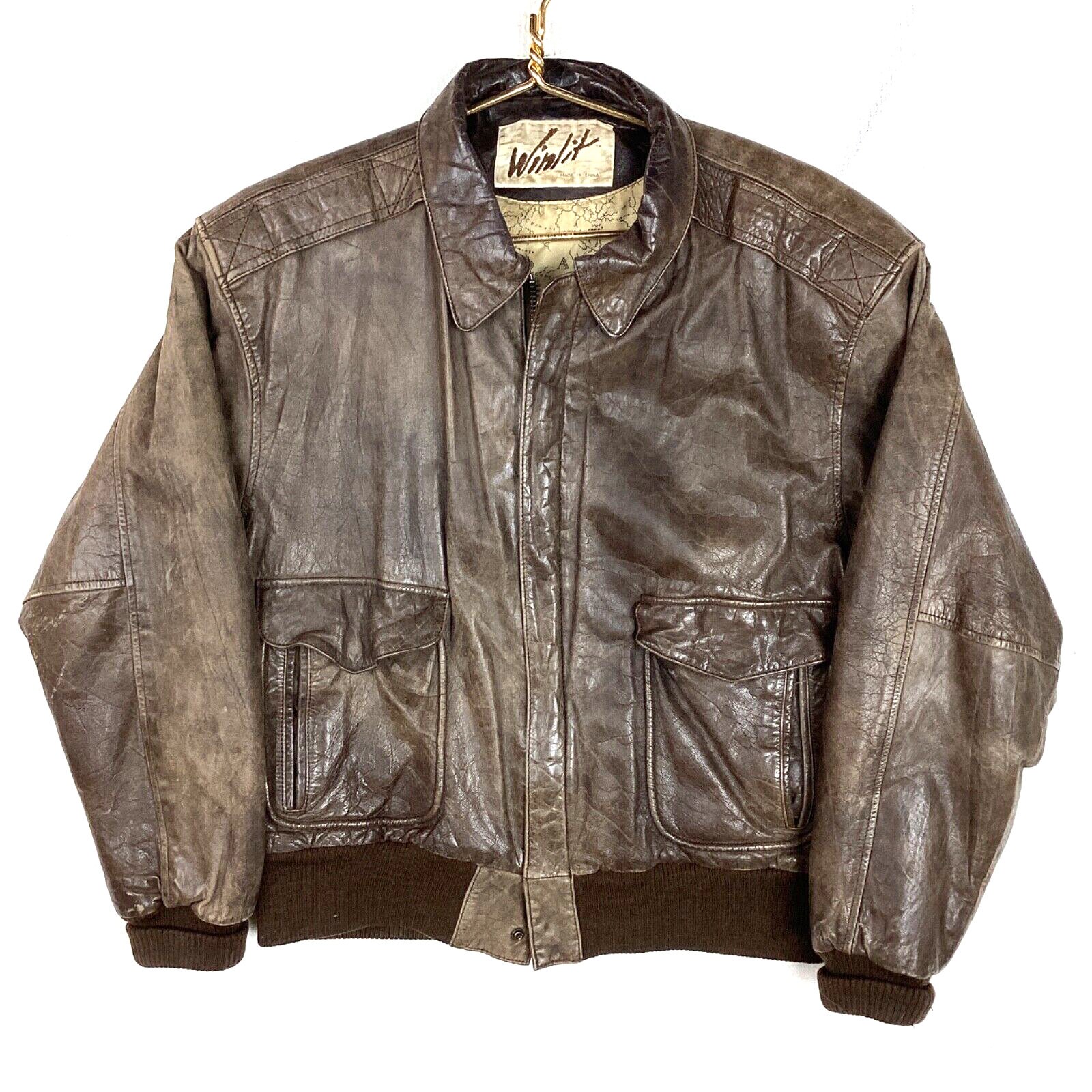 Vintage Leather Bomber Jacket Lined Size Medium Brown Full