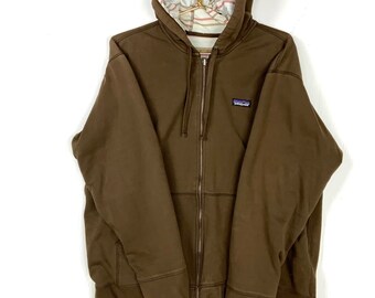 Patagonia Full Zip Heavy Sweatshirt Hoodie Jacket Medium Brown Workwear