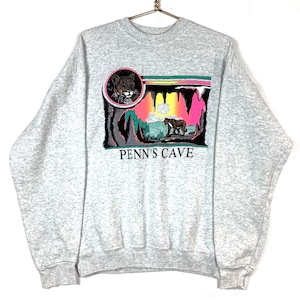 Vintage Wildlife Sweatshirt Crewneck Size XL Gray Usa Penn’s Cave 90s