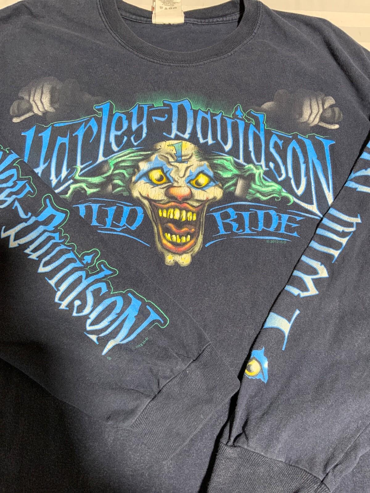 Harley Davidson T-shirt Large Blue Long Sleeve Clown Double