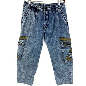 Vintage Morrow Denim Jean 36x27 Blue Acid Wash Tapered Baggy 90s