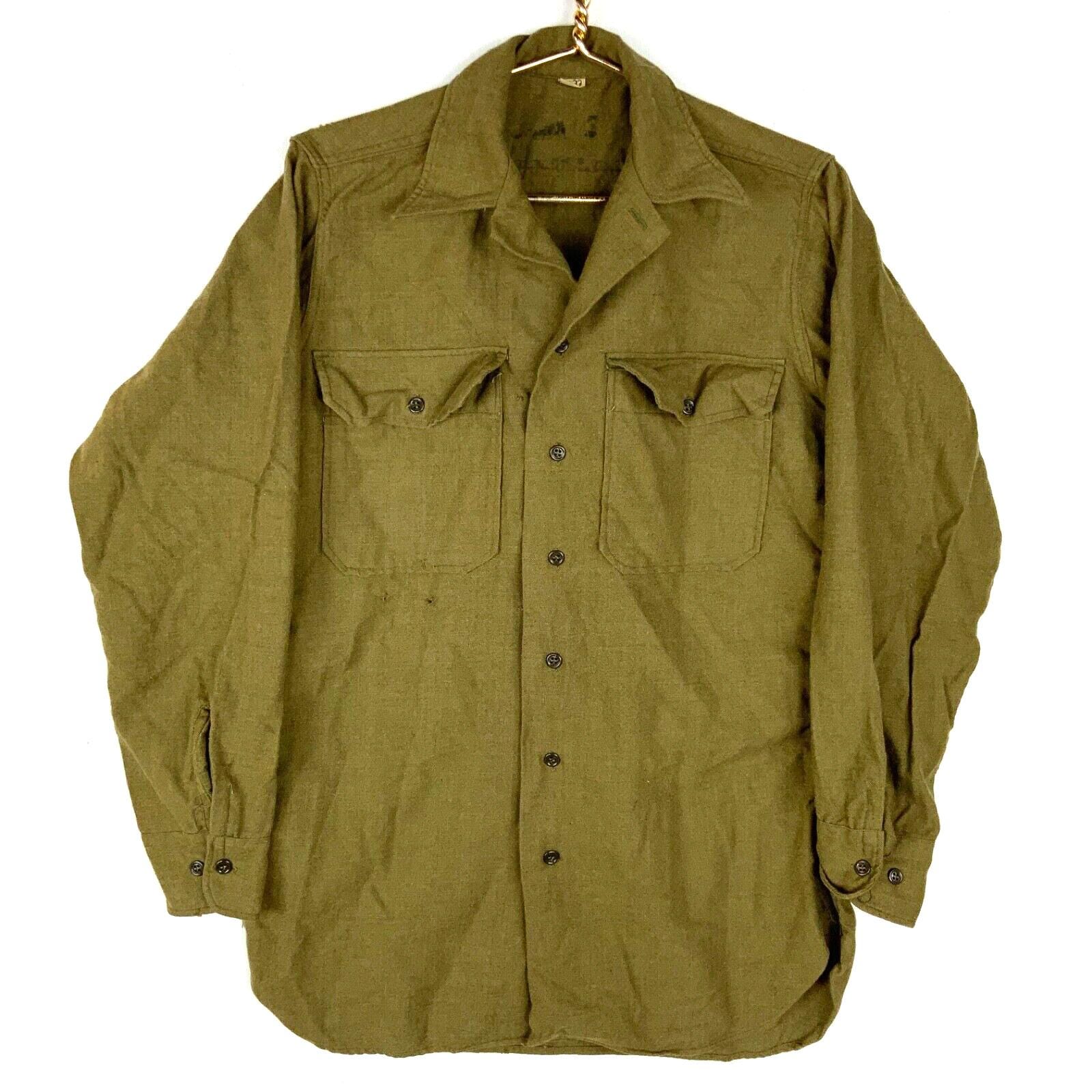 USA製 1940's M-43 Wool Special Shirt Vintage Us Army 1930s - 40s Wool Button up Shirt Size 14.5