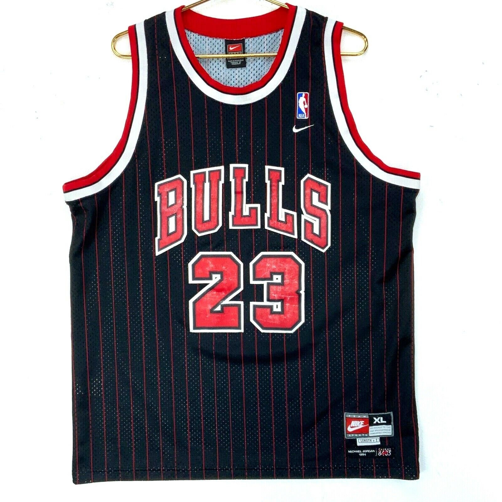 Vintage Nike Michael Jordan Bulls Sewn Jersey Mens Medium Black Red Stripe