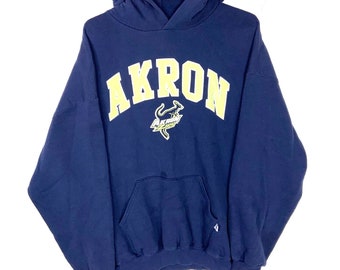 Vintage Akron Zips Russell Athletic Hoodie Sweatshirt Size 2XL Blue Ncaa 50/50