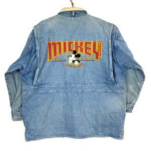 Vintage Mickey Mouse Disney Denim Jean Jacket Size XL Blue Light Wash 90s