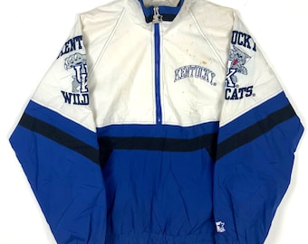 Vintage Kentucky Wildcats Starter Jacket Medium Half Zip Windbreaker Blue Ncaa