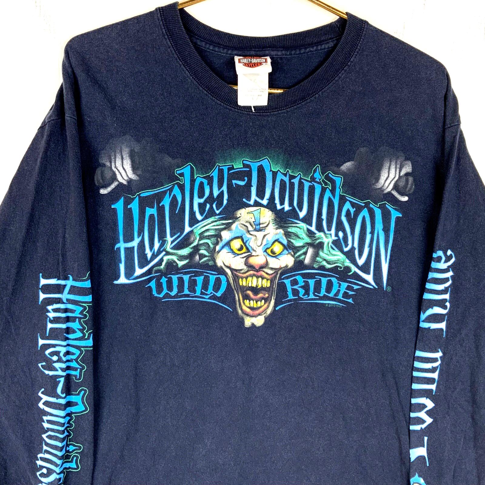 Harley Davidson T-shirt Large Blue Long Sleeve Clown Double