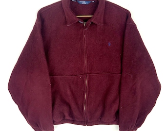 Vintage Polo Ralph Lauren Fleece Sweater Jacket Extra Large Maroon Full Zip