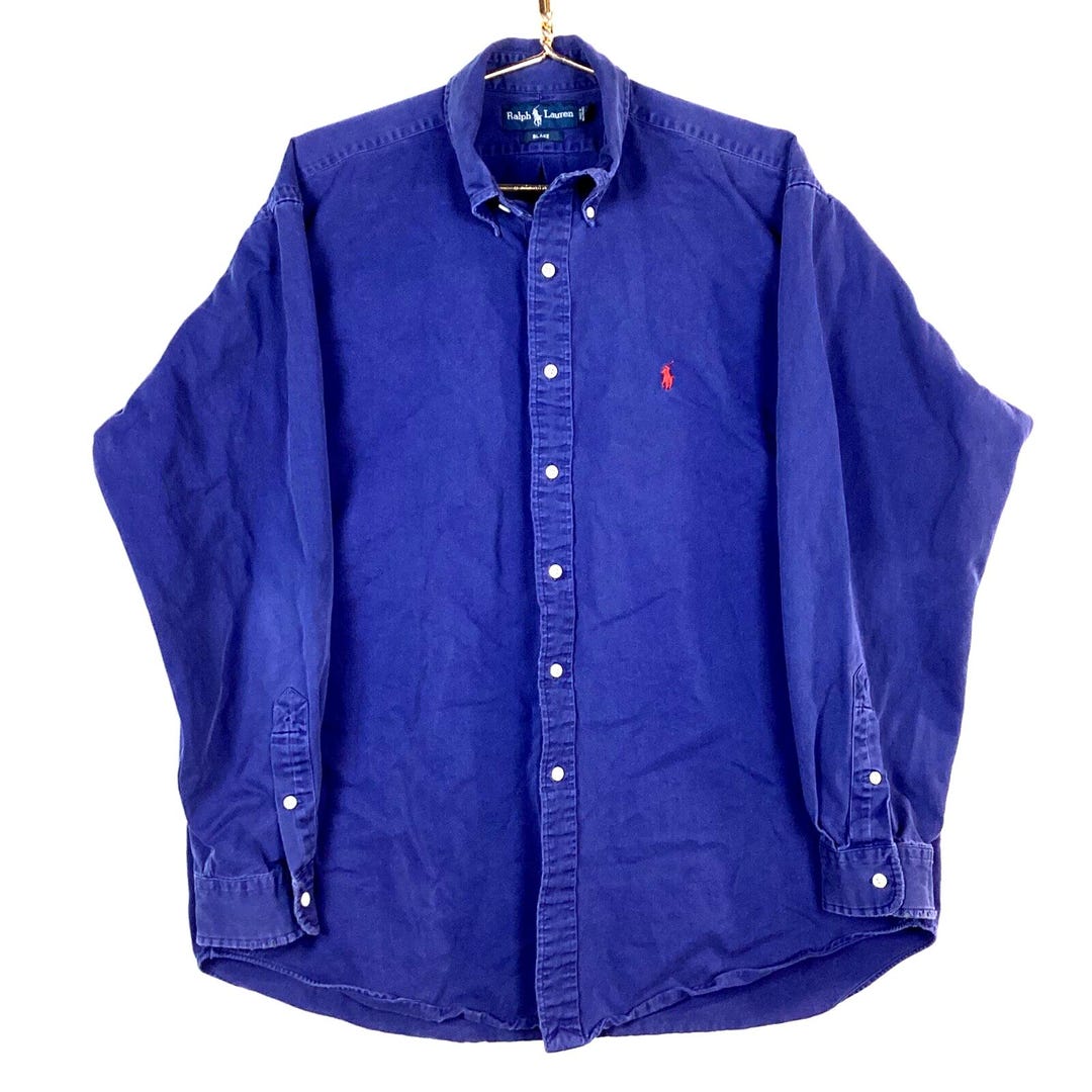 Ralph Lauren BLAKE short sleeve button down shirt, men's size L cotton blue type Vintage Second Hand