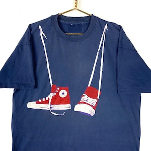 Vintage Converse All Star T-Shirt 2XL Blue Distressed Single Stitch Made In Usa