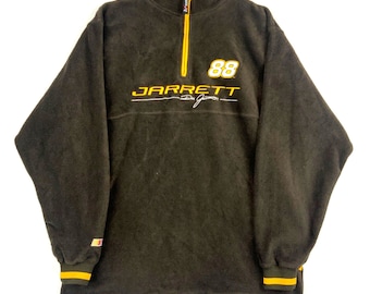 Vintage Dale Jarrett Chase 1/4 Zip Fleece Sweater Jacket Medium Brown Nascar