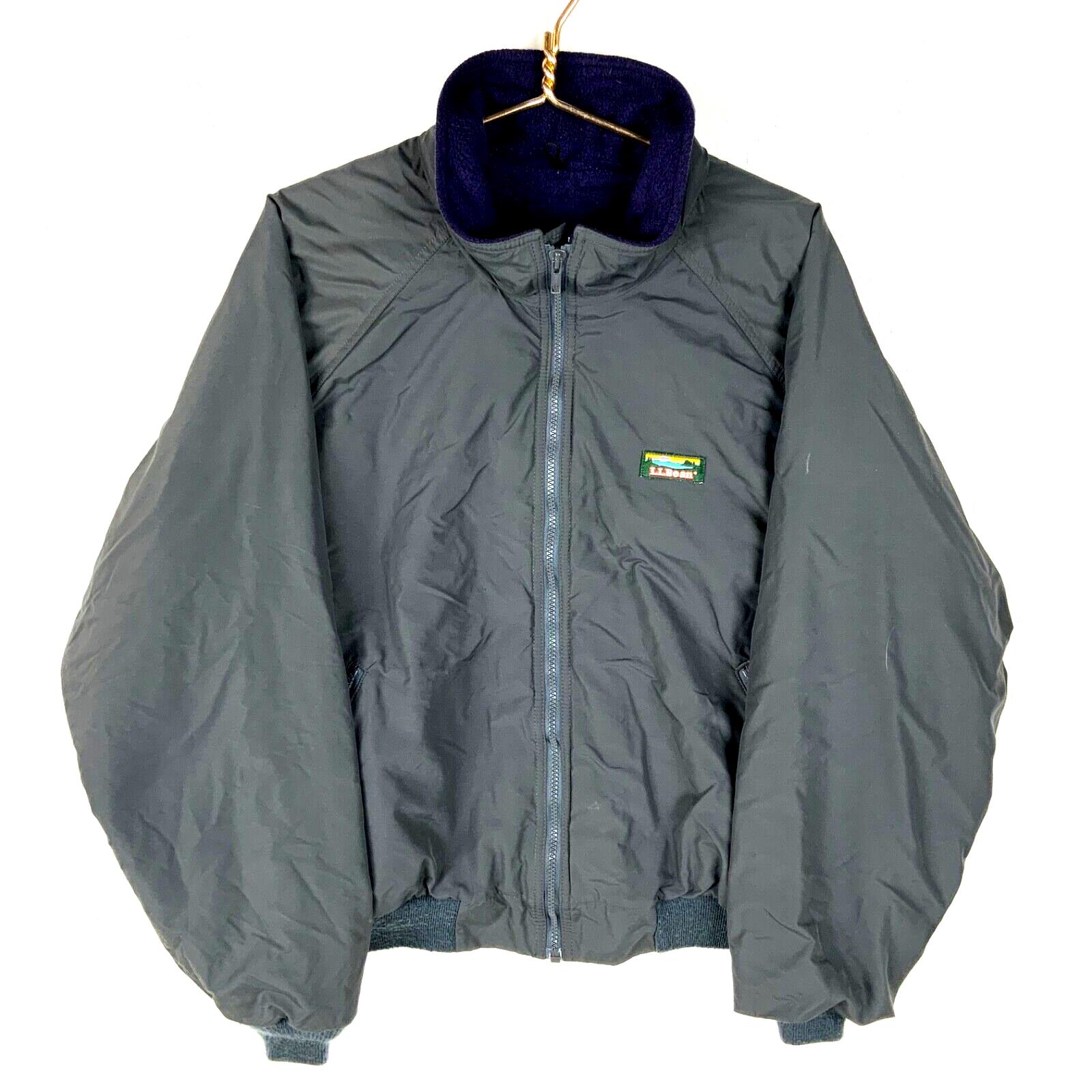 Vintage L.L. Bean Windbreaker Jacket Large Gray Full Zip Fleece Lined 90s
