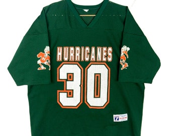 Vintage Miami Hurricanes Logo 7 voetbalshirt 2XL Ibis 90s Ncaa Made USA