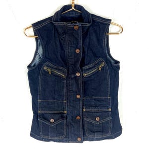 Lauren Jeans Co. Women&#39;s Denim Jean Vest Small Blue Dark Wash Full Zip