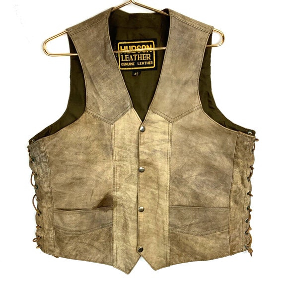 Vintage Hudson Leather Snap Button Vest Jacket Si… - image 1