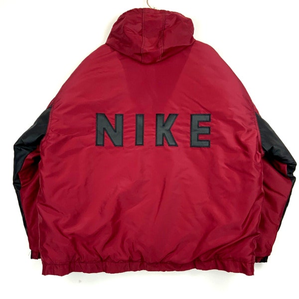 Vintage Nike Swoosh Full Zip Puffer Jacket Size XL Maroon