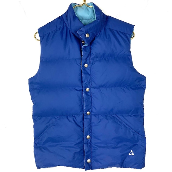 Vintage Gerry Reversible Down Puffer Vest Small Blue Snap Button