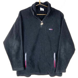 Vintage Tommy Hilfiger Fleece Sweater Jacket Size Large Black Quarter Zip