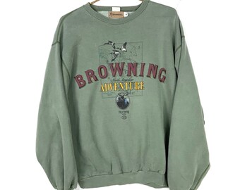 Vintage Browning Adventure Sweatshirt Crewneck Large Green Made In Canada