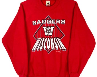 Vintage Wisconsin Badgers Crewneck Sweatshirt Large Red Ncaa Made In Usa 90s