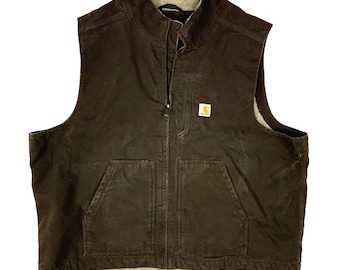 ジャケット・アウター carhartt 90's 2XL black duck vest USA Carhartt Duck Vest Jacket 2XL Black Full Zip Sherpa Lined - Etsy
