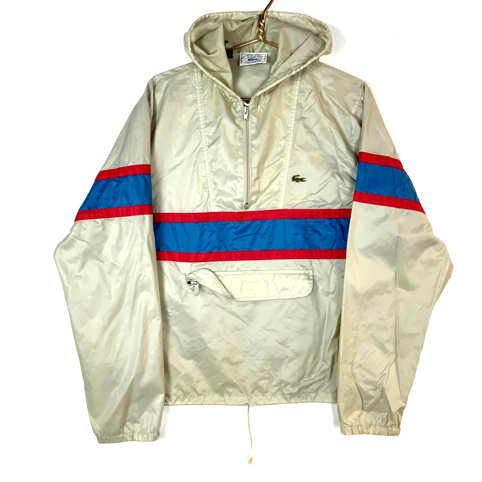 Vintage Izod Lacoste Windbreaker Jacket Medium Beige 1/4 Zip 1980s