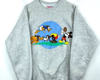 vintage Mickey Mouse sweat ras du cou grand gris football Disney années 90