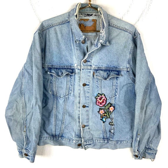 Vintage Levis Denim Jean Jacket Size 46 Orange Tab Harley Davidson Distressed Etsy Canada