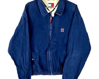 Vintage 1980s Harrington Jacket Large Blue Full Zip Made in