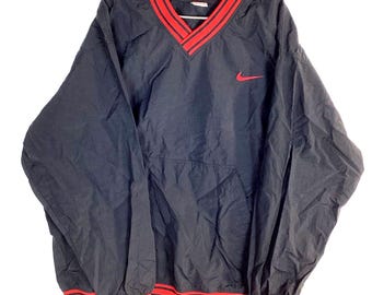 Vintage Nike Windbreaker Jacket Size 2XL Black V-Neck Line 90s Swoosh Pullover