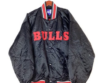 Vintage Chicago Bulls Starter Satin Starter Jacket Extra Large Black Nba 90s Etsy UK