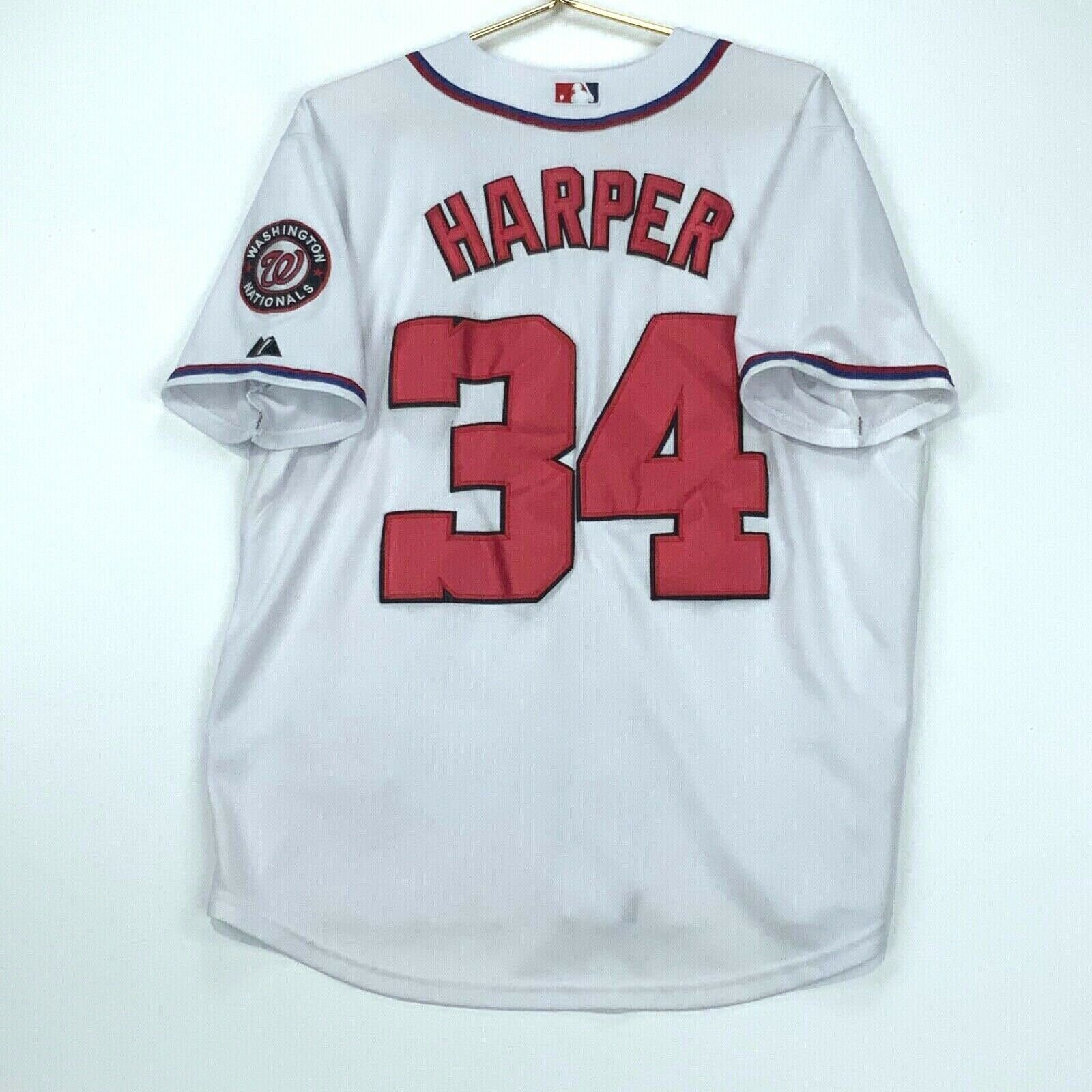 Buy the Mens Red Washington Nationals Bryce Harper #34 MLB Pullover Jersey  Size L