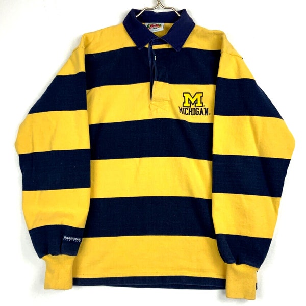 Vintage Michigan Barbarian Rugby Shirt Size Small Yellow Long Sleeve Ncaa