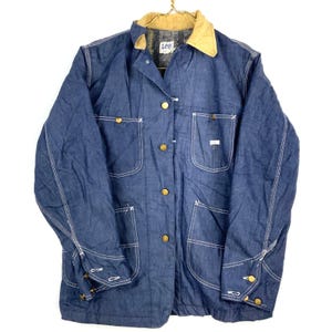 Vintage Lee Denim Blanket Lined Chore Jean Jacket Medium Blue Dark Wash Usa 50s