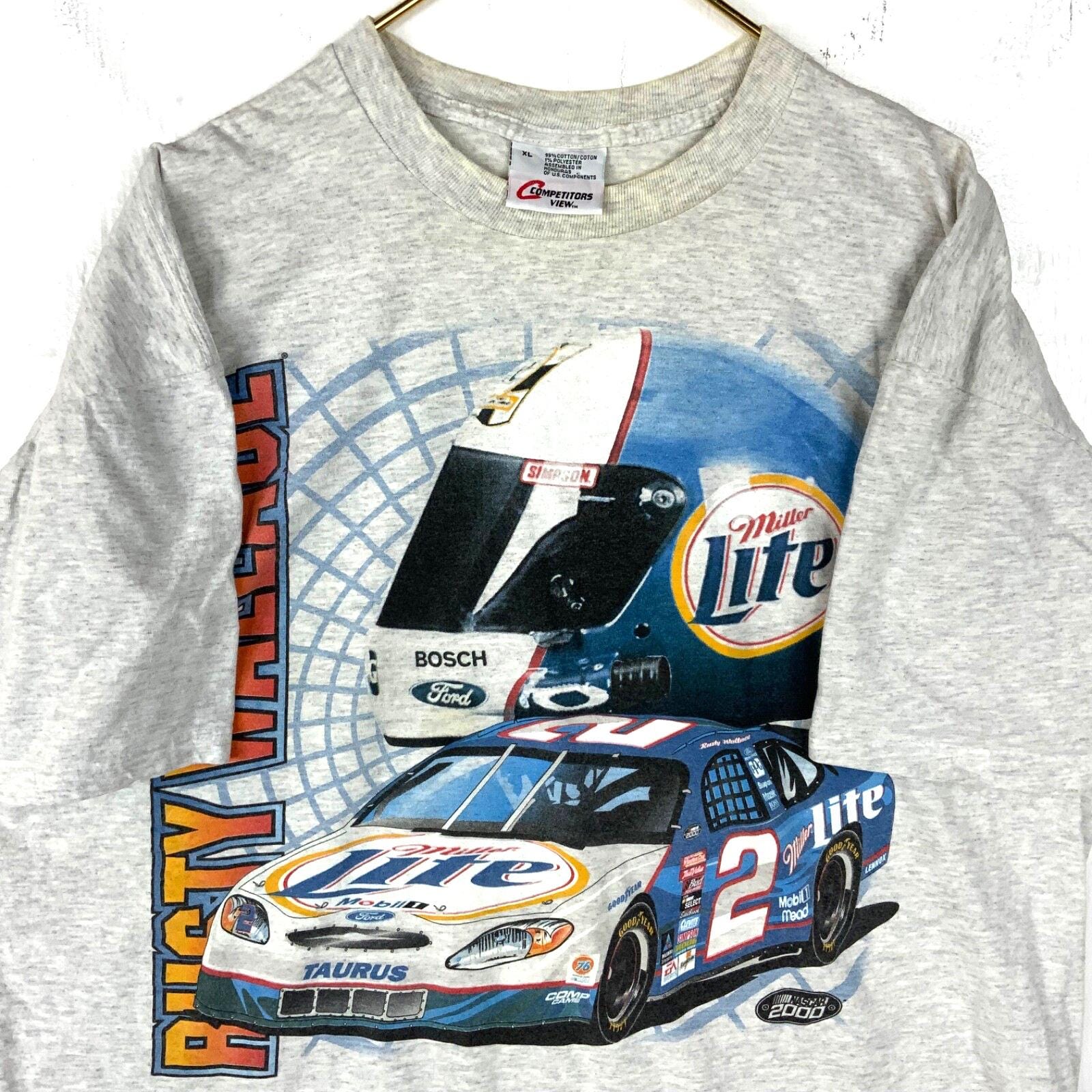 Vintage Nascar Racing Competitors View T-shirt XL Gray Miller Lite Rusty Wallace