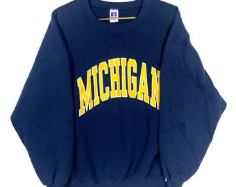 Vintage Michigan Wolverines Sweatshirt Crewneck 2XL Russell Athletic Blue Ncaa