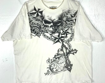 Vintage Mma Elite Skull Cross T-shirt 2XL White Y2k Grunge