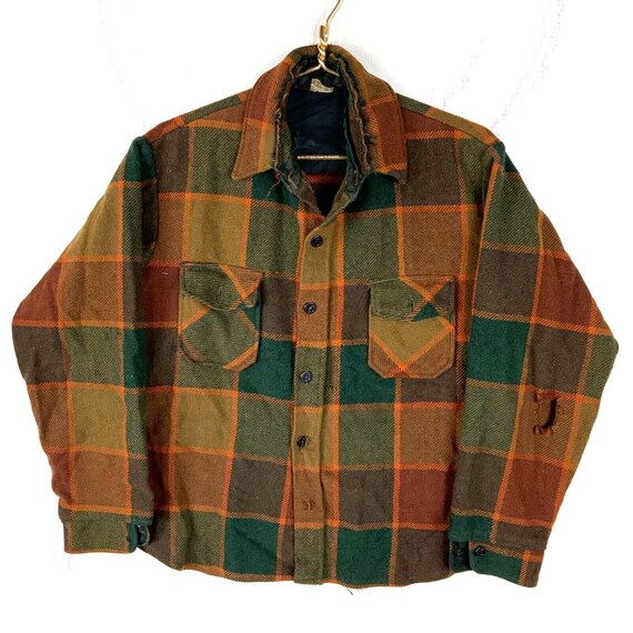 Vintage 1960s Towncraft Penneys Wool Shirt Size XL Button up Long 